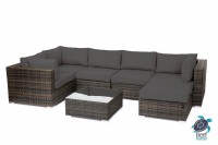 Reef Rattan London 7 Pc Sectional Sofa Set - Chocolate Rattan / Grey Cushions